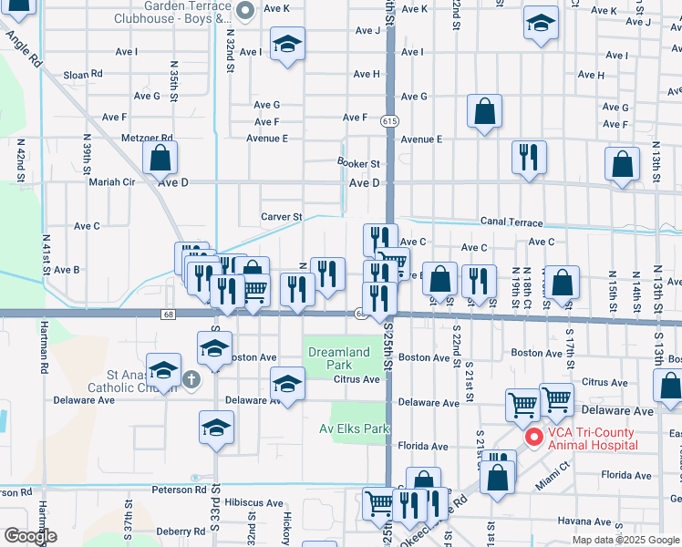 map of restaurants, bars, coffee shops, grocery stores, and more near 201 North 27th Street in Fort Pierce