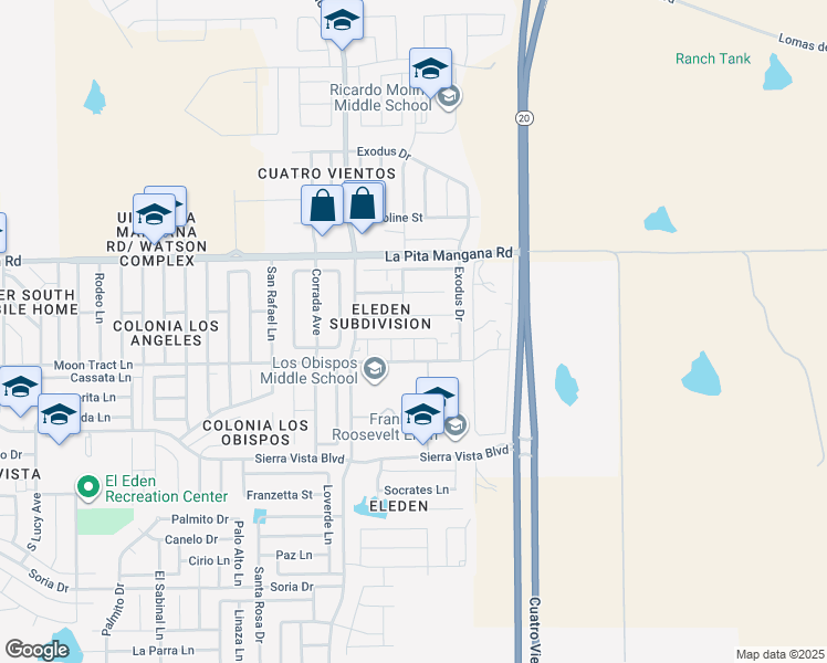 map of restaurants, bars, coffee shops, grocery stores, and more near 4605 Invierno Lane in Laredo