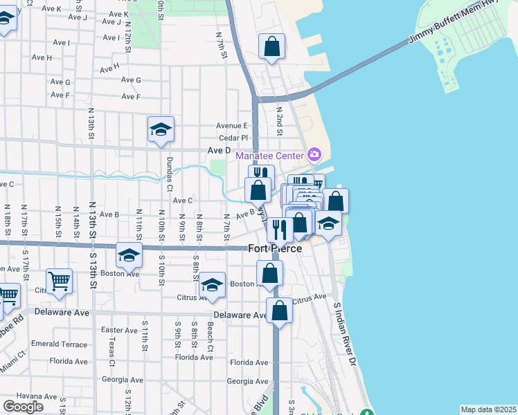 map of restaurants, bars, coffee shops, grocery stores, and more near 700 Avenue B in Fort Pierce