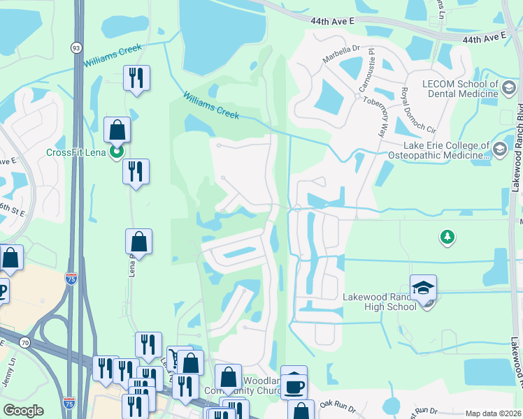 map of restaurants, bars, coffee shops, grocery stores, and more near 8736 51st Terrace East in Bradenton