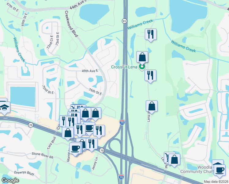 map of restaurants, bars, coffee shops, grocery stores, and more near 5013 79th Street East in Bradenton