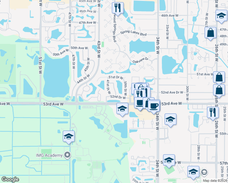 map of restaurants, bars, coffee shops, grocery stores, and more near 5109 40th Street West in Bradenton