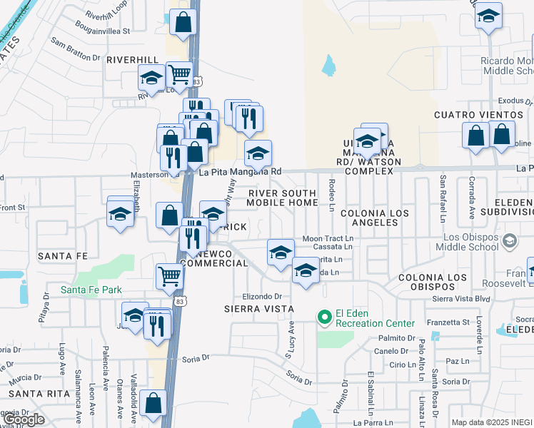 map of restaurants, bars, coffee shops, grocery stores, and more near 2509 Richard Ln in Laredo