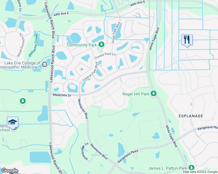 map of restaurants, bars, coffee shops, grocery stores, and more near 11905 Meadowgate Place in Bradenton