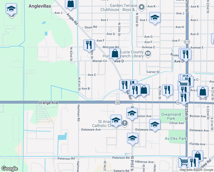 map of restaurants, bars, coffee shops, grocery stores, and more near 205 North 37th Street in Fort Pierce