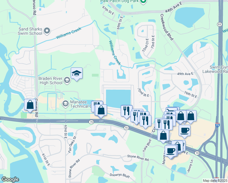 map of restaurants, bars, coffee shops, grocery stores, and more near 6908 50 Avenue Drive East in Bradenton