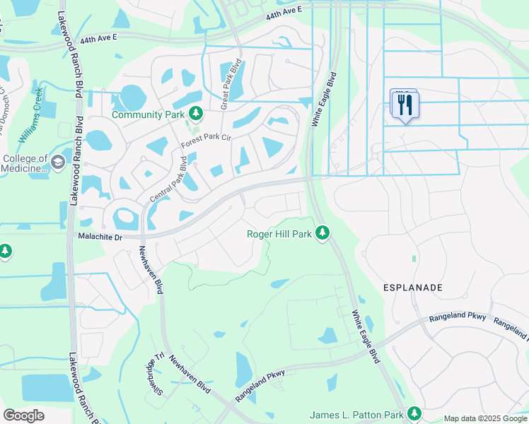 map of restaurants, bars, coffee shops, grocery stores, and more near 12196 Trailhead Drive in Bradenton