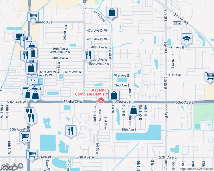 map of restaurants, bars, coffee shops, grocery stores, and more near 103 51st Avenue Terrace West in Bradenton