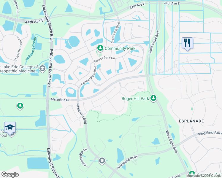 map of restaurants, bars, coffee shops, grocery stores, and more near 11913 Meadowgate Place in Bradenton