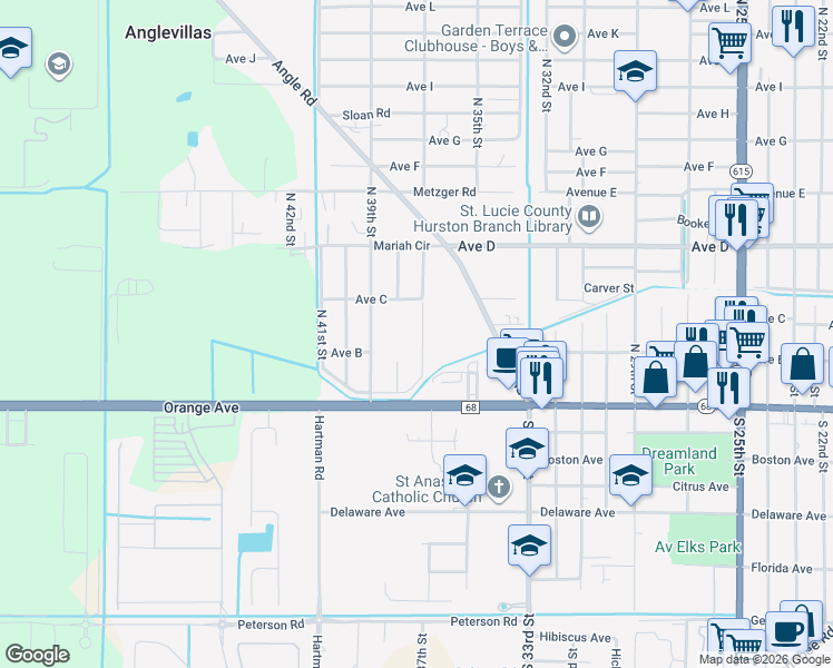 map of restaurants, bars, coffee shops, grocery stores, and more near 205 North 37th Street in Fort Pierce