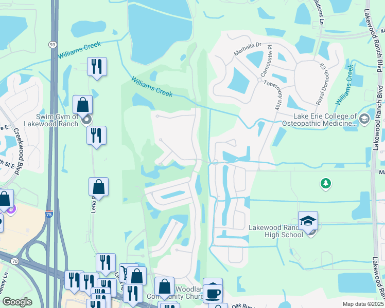 map of restaurants, bars, coffee shops, grocery stores, and more near 5046 88th Street East in Bradenton