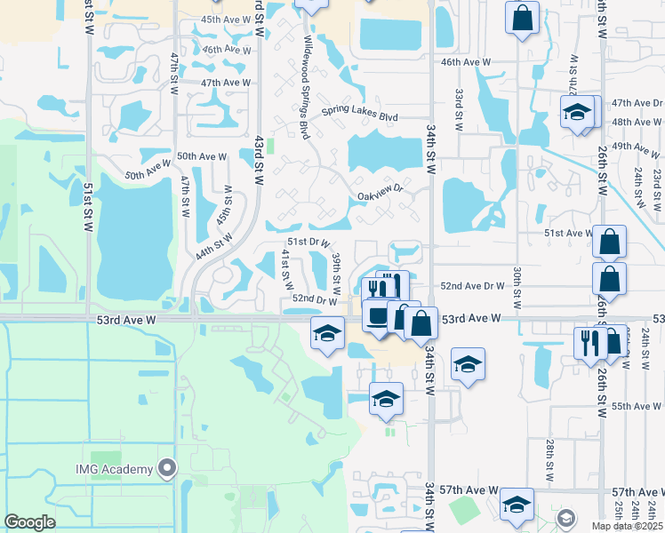 map of restaurants, bars, coffee shops, grocery stores, and more near 5126 39th Street West in Bradenton