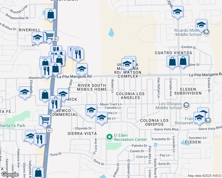 map of restaurants, bars, coffee shops, grocery stores, and more near 4526 Rodeo Lane in Laredo