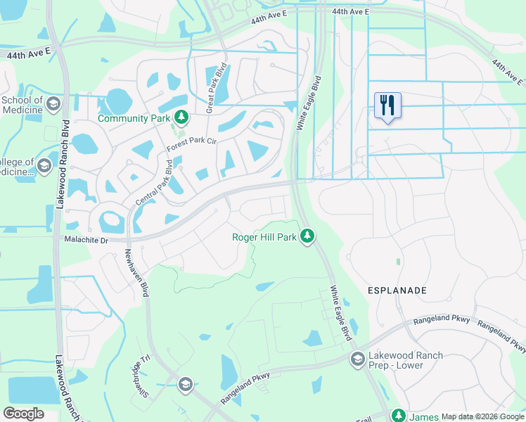 map of restaurants, bars, coffee shops, grocery stores, and more near 12196 Trailhead Drive in Bradenton