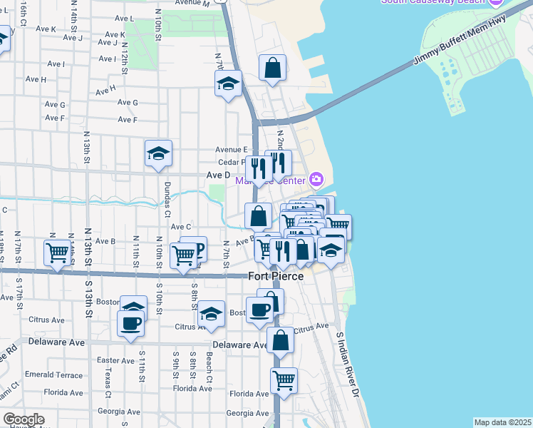 map of restaurants, bars, coffee shops, grocery stores, and more near 700 Avenue B in Fort Pierce
