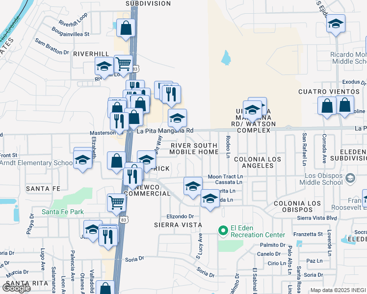 map of restaurants, bars, coffee shops, grocery stores, and more near 2509 Richard Ln in Laredo