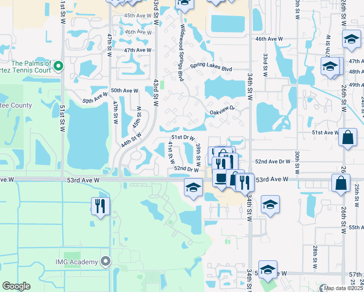 map of restaurants, bars, coffee shops, grocery stores, and more near 5109 40th Street West in Bradenton