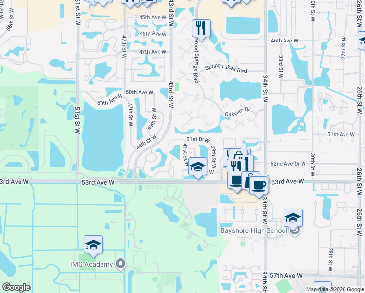 map of restaurants, bars, coffee shops, grocery stores, and more near 5126 41st Street West in Bradenton