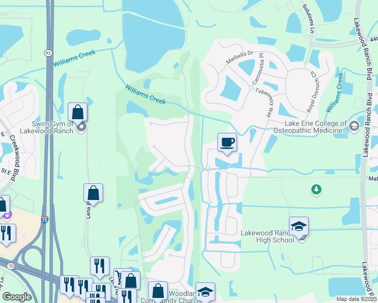 map of restaurants, bars, coffee shops, grocery stores, and more near 5046 88th Street East in Bradenton