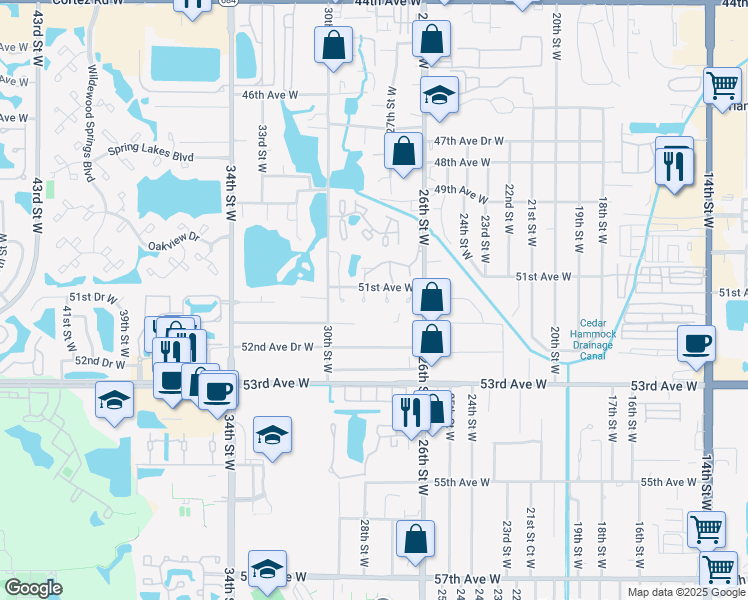 map of restaurants, bars, coffee shops, grocery stores, and more near 5103 28th Street West in Bradenton
