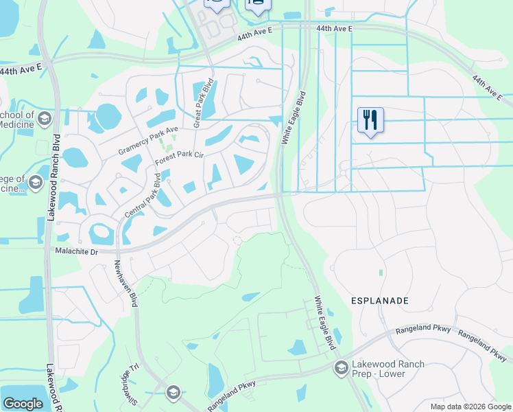 map of restaurants, bars, coffee shops, grocery stores, and more near 12439 Trailhead Drive in Bradenton