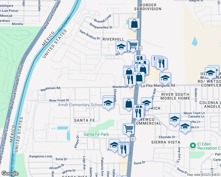 map of restaurants, bars, coffee shops, grocery stores, and more near 613 Masterson Road in Laredo