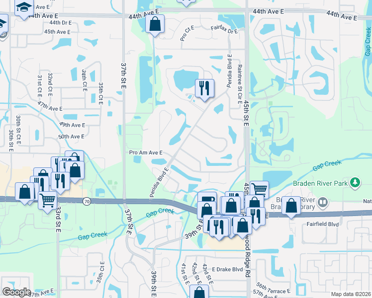 map of restaurants, bars, coffee shops, grocery stores, and more near 4205 Augusta Terrace East in Bradenton