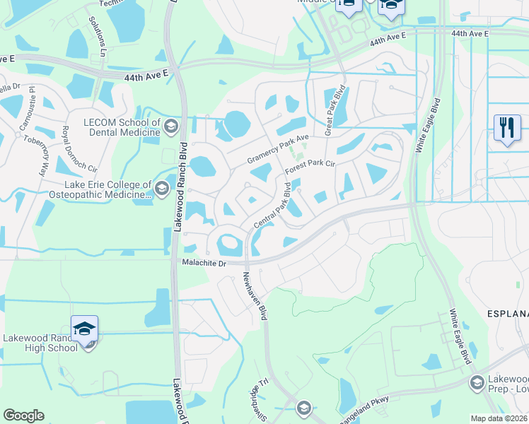 map of restaurants, bars, coffee shops, grocery stores, and more near 11524 Piedmont Park Crossing in Bradenton