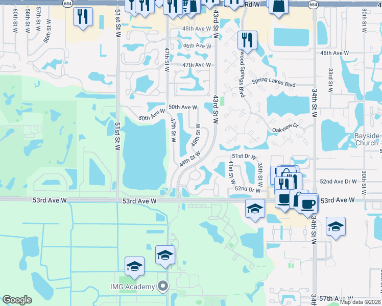 map of restaurants, bars, coffee shops, grocery stores, and more near 5036 45th Street West in Bradenton