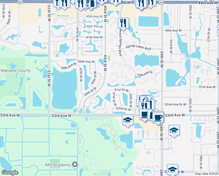 map of restaurants, bars, coffee shops, grocery stores, and more near 4113 51st Drive West in Bradenton