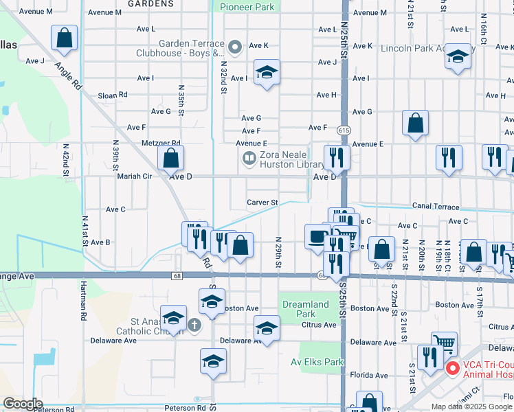 map of restaurants, bars, coffee shops, grocery stores, and more near 3003 Carver Street in Fort Pierce