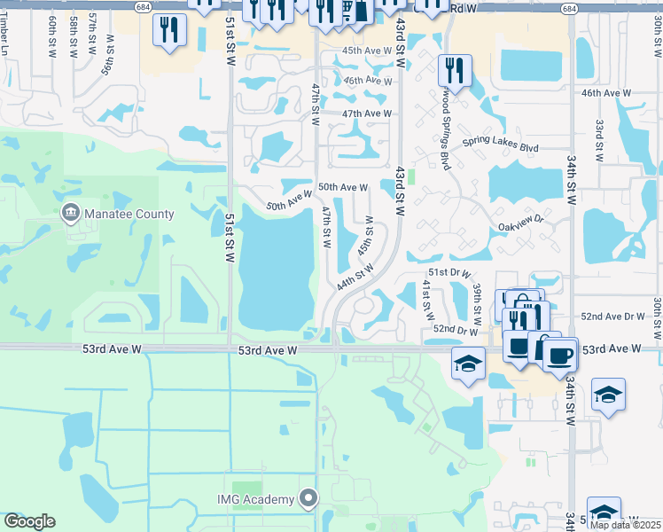 map of restaurants, bars, coffee shops, grocery stores, and more near 5062 47th Street West in Bradenton