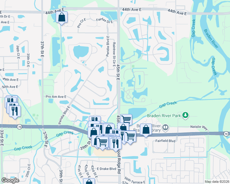 map of restaurants, bars, coffee shops, grocery stores, and more near 5080 Kilty Court East in Bradenton