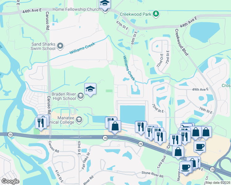 map of restaurants, bars, coffee shops, grocery stores, and more near 4884 68th Street Circle East in Bradenton