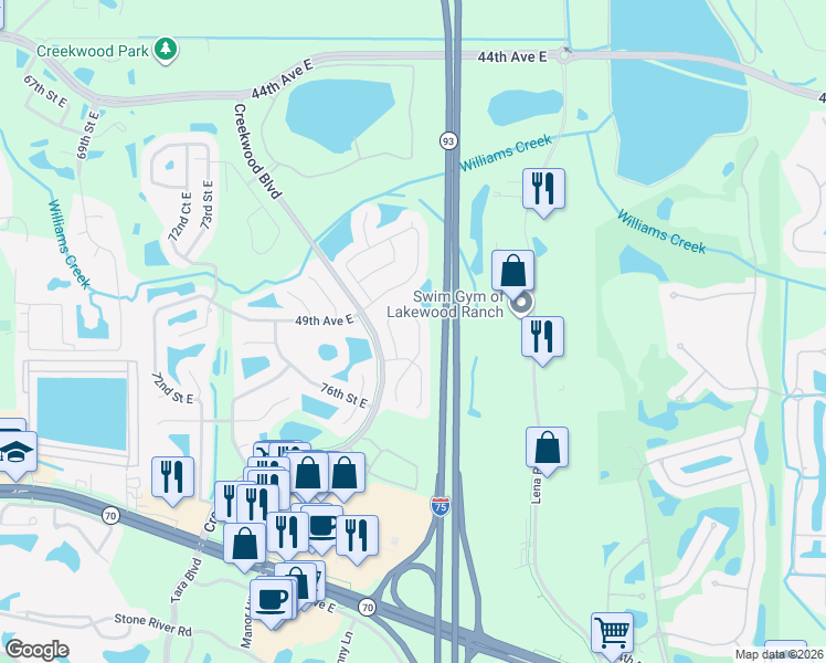 map of restaurants, bars, coffee shops, grocery stores, and more near 4922 79th Street East in Bradenton