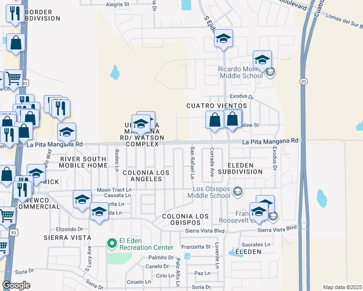 map of restaurants, bars, coffee shops, grocery stores, and more near 4564 Santa Anita Loop in Laredo
