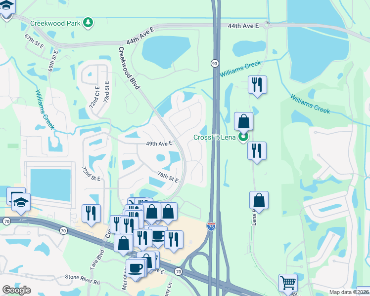 map of restaurants, bars, coffee shops, grocery stores, and more near 4930 78th Street East in Bradenton