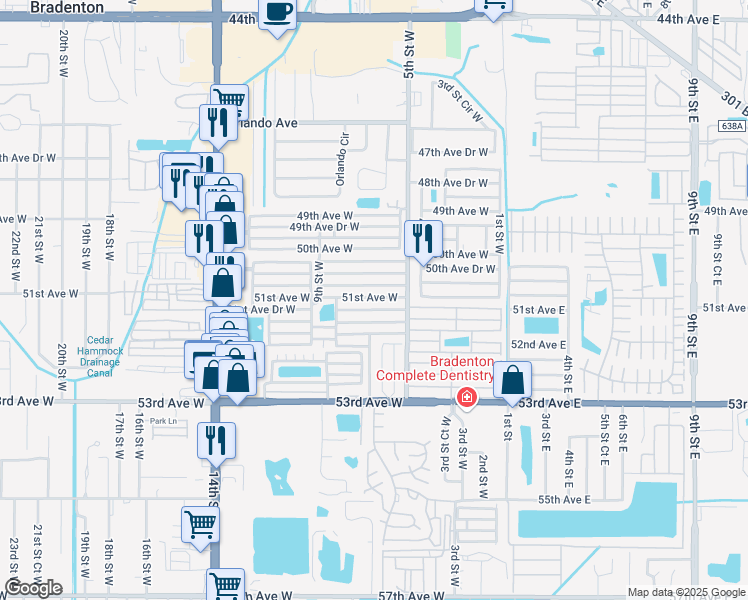 map of restaurants, bars, coffee shops, grocery stores, and more near 618 51st Avenue West in Bradenton