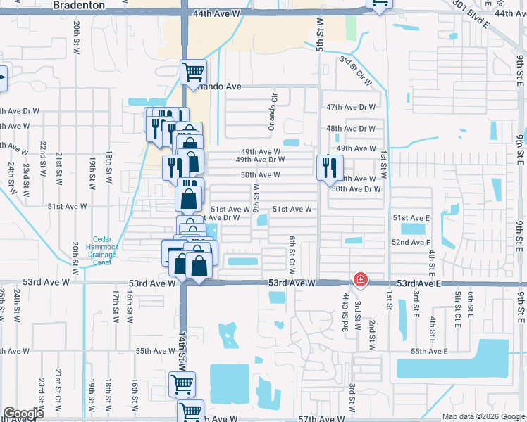 map of restaurants, bars, coffee shops, grocery stores, and more near 810 51st Avenue West in Bradenton
