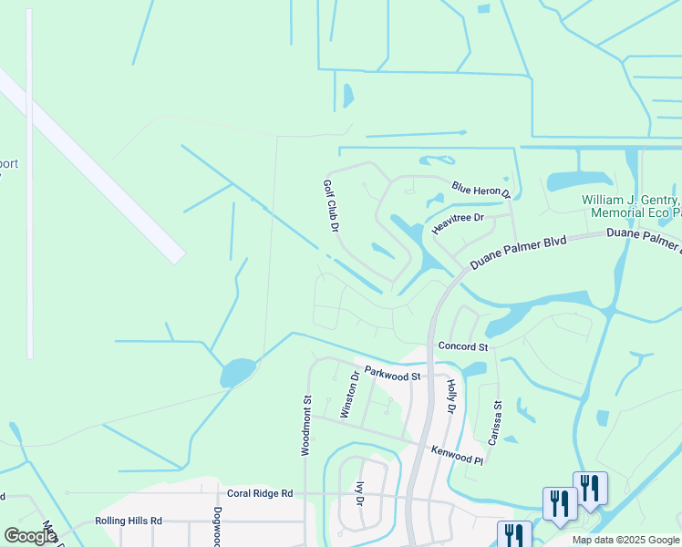 map of restaurants, bars, coffee shops, grocery stores, and more near 429 Foxhall in Sebring