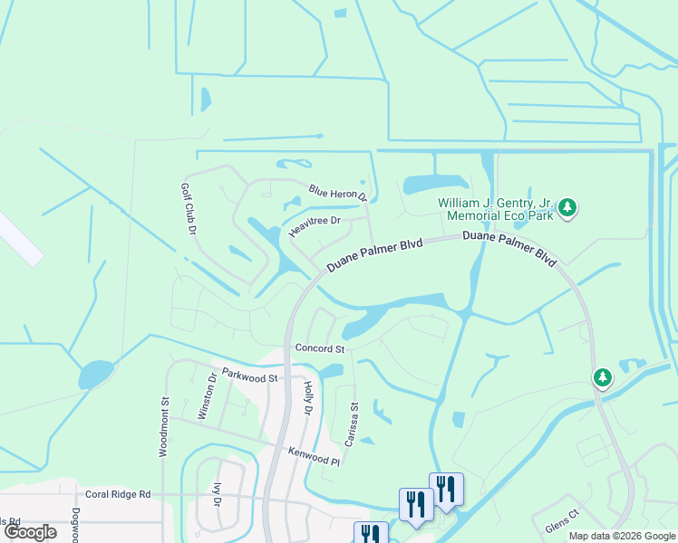 map of restaurants, bars, coffee shops, grocery stores, and more near 1621 Duane Palmer Boulevard in Sebring