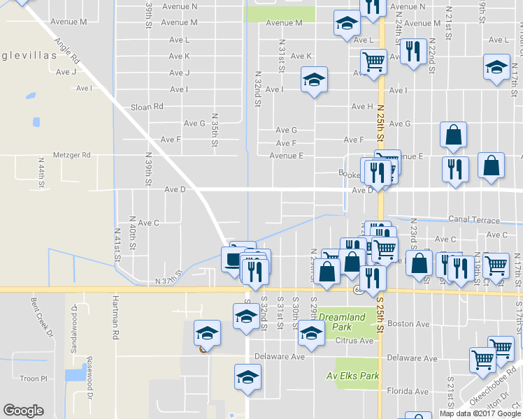 map of restaurants, bars, coffee shops, grocery stores, and more near 3106 Avenue C in Fort Pierce