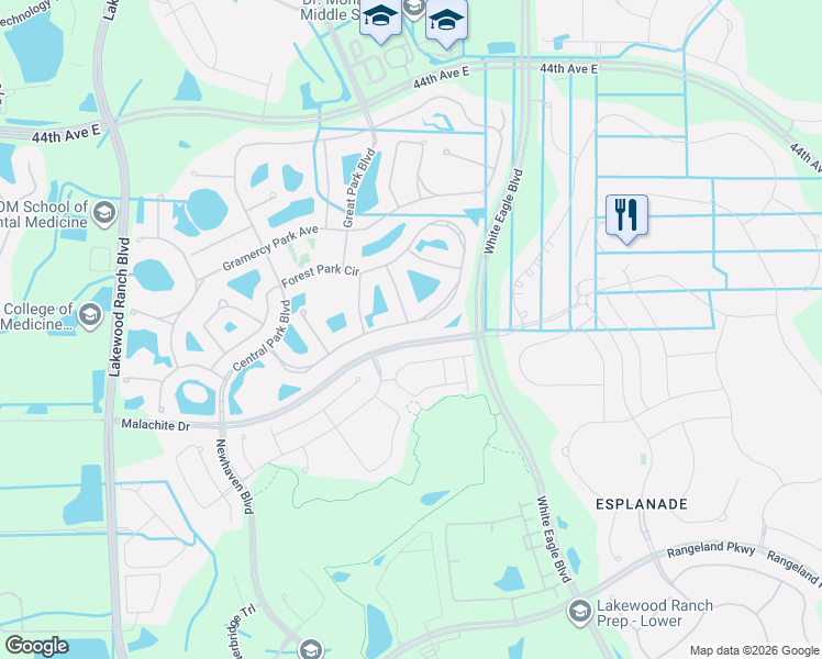 map of restaurants, bars, coffee shops, grocery stores, and more near 11866 Forest Park Circle in Bradenton