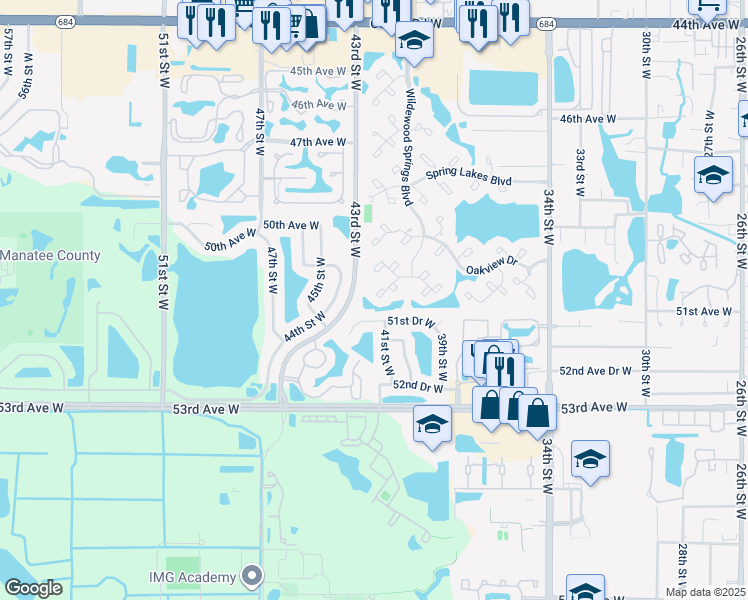 map of restaurants, bars, coffee shops, grocery stores, and more near 4113 51st Drive West in Bradenton