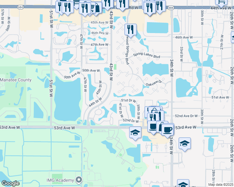 map of restaurants, bars, coffee shops, grocery stores, and more near 4113 51st Drive West in Bradenton