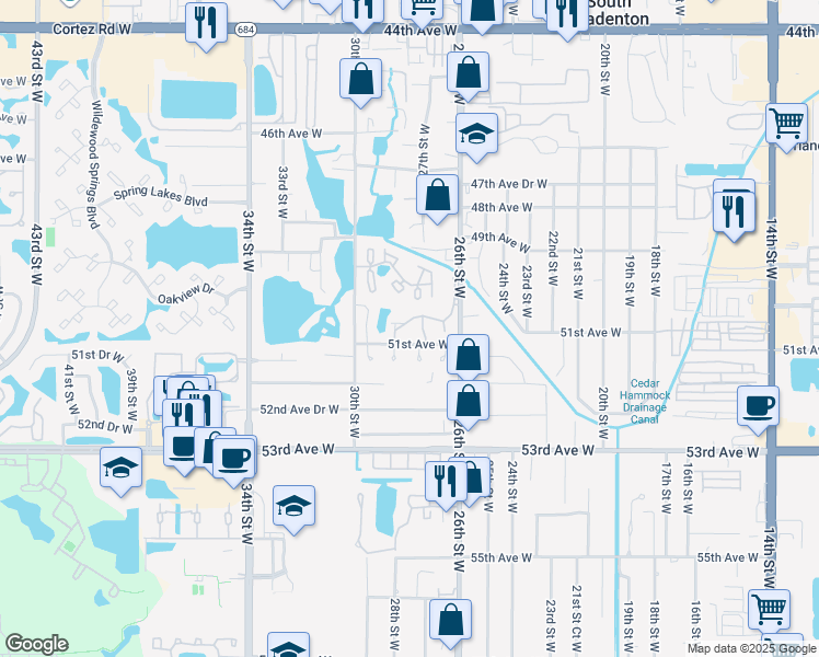 map of restaurants, bars, coffee shops, grocery stores, and more near 5103 28th Street West in Bradenton
