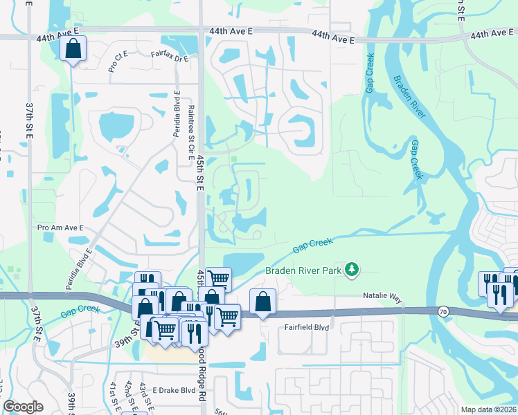 map of restaurants, bars, coffee shops, grocery stores, and more near 4573 Runabout Way in Bradenton