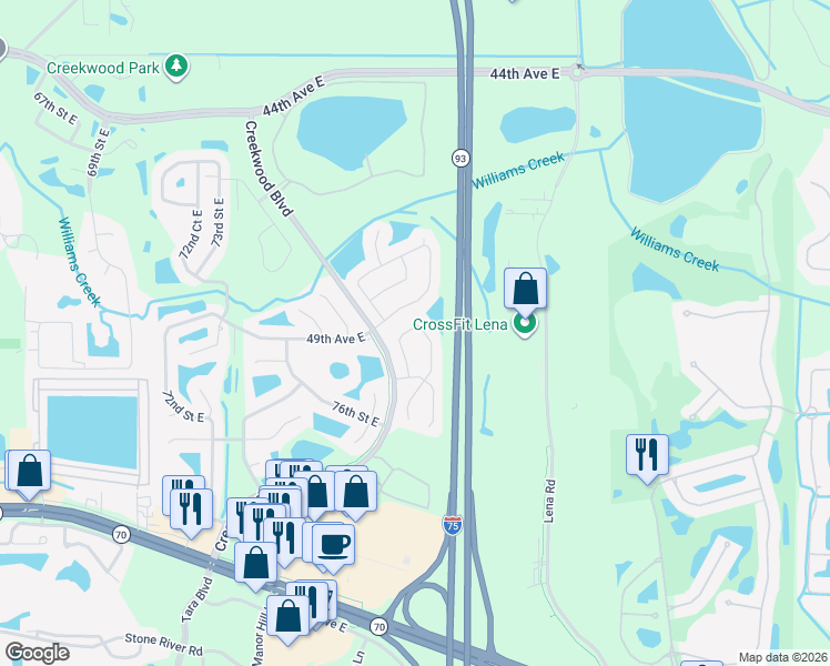 map of restaurants, bars, coffee shops, grocery stores, and more near 4922 79th Street East in Bradenton