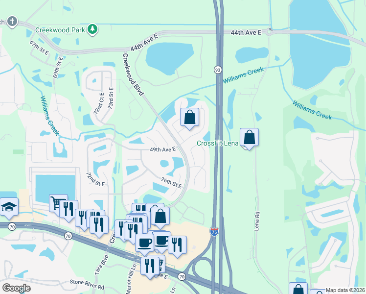 map of restaurants, bars, coffee shops, grocery stores, and more near 4930 78th Street East in Bradenton