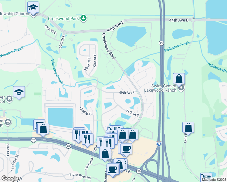 map of restaurants, bars, coffee shops, grocery stores, and more near 7614 49th Avenue East in Bradenton